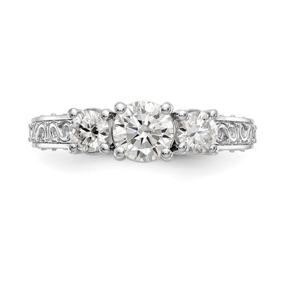 14K White Gold 3 Stone Simulated Diamond Engagement Ring