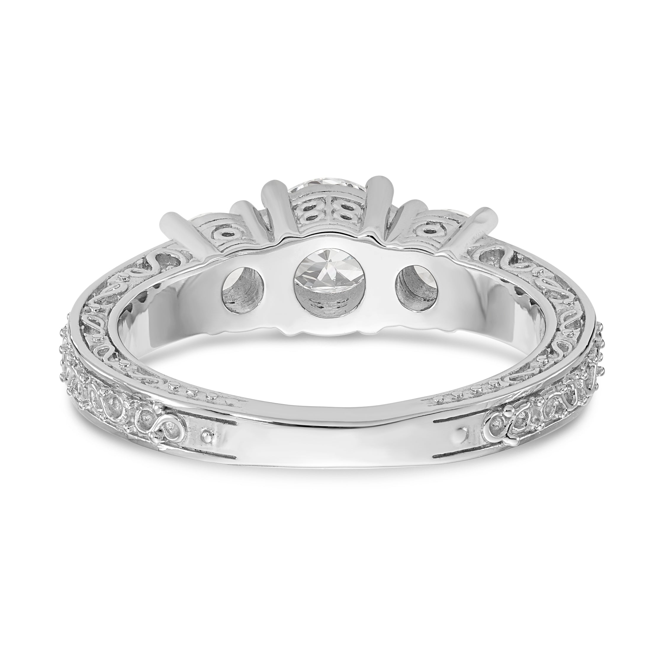 14K White Gold 3 Stone Simulated Diamond Engagement Ring