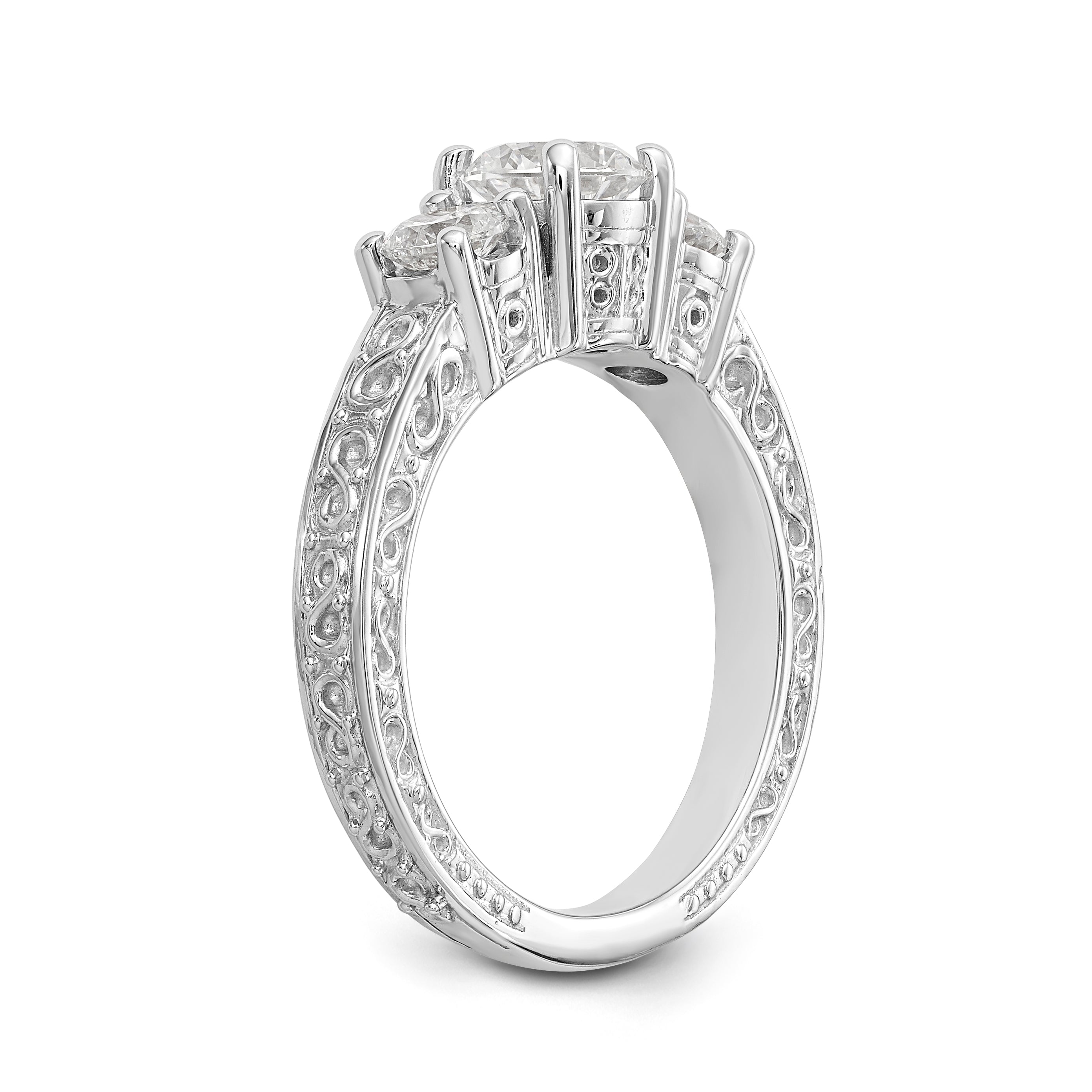 14K White Gold 3 Stone Simulated Diamond Engagement Ring