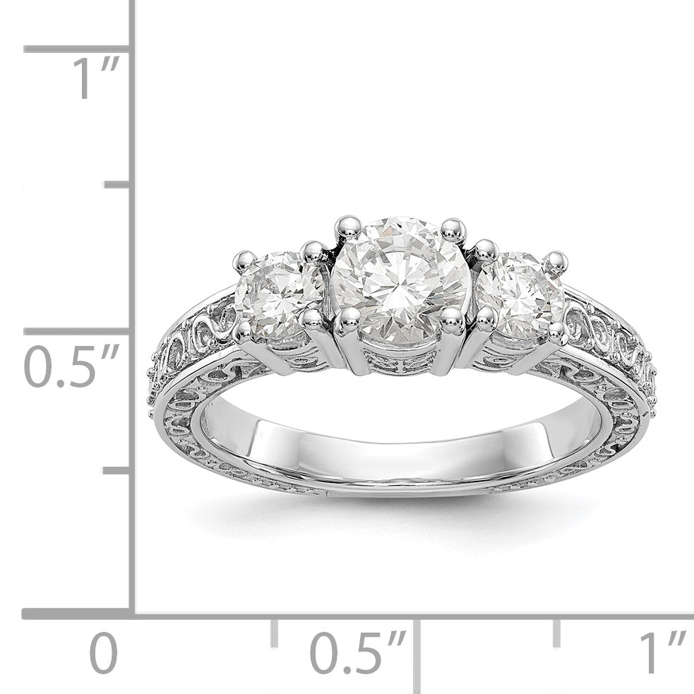 14K White Gold 3 Stone Simulated Diamond Engagement Ring