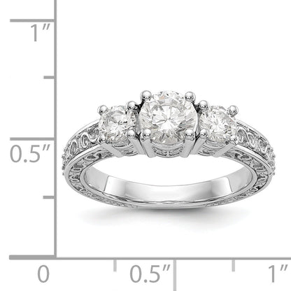 14K White Gold 3 Stone Simulated Diamond Engagement Ring