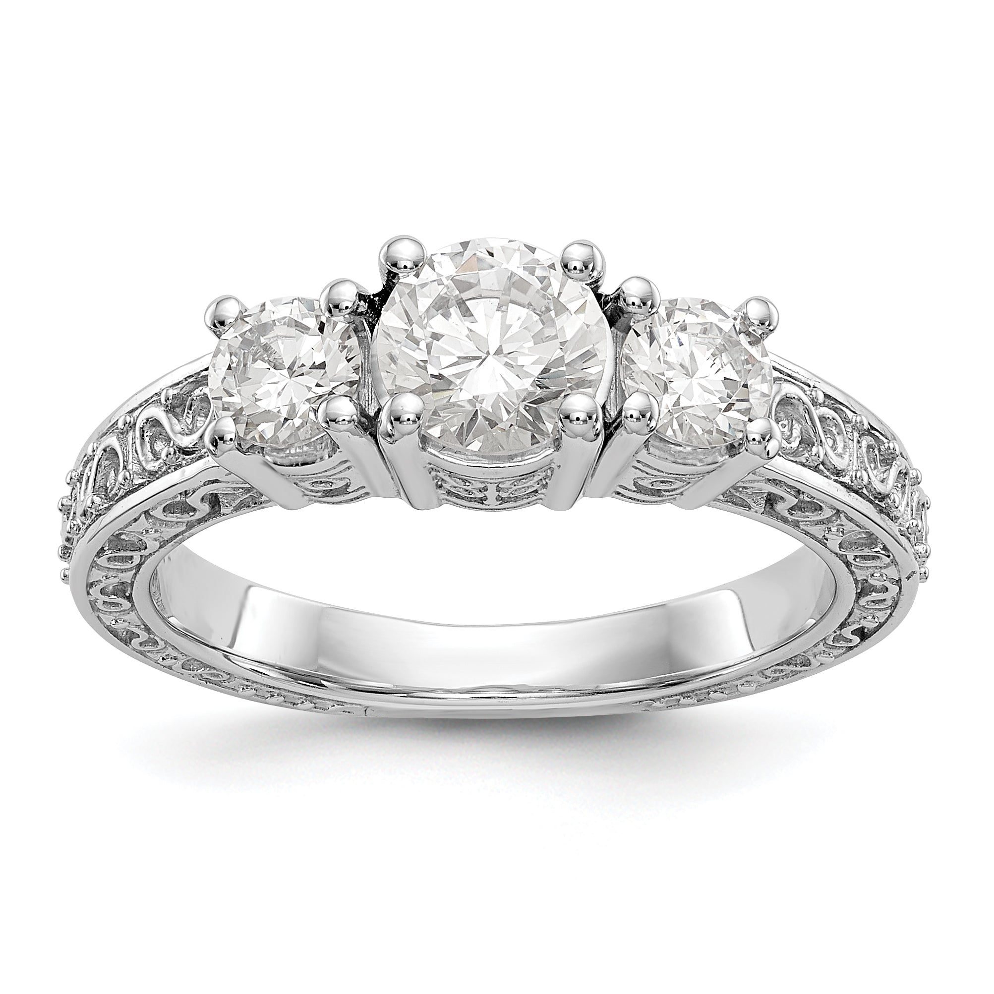 14K White Gold 3 Stone Simulated Diamond Engagement Ring