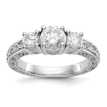 14K White Gold 3 Stone Simulated Diamond Engagement Ring