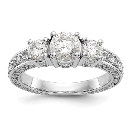 14K White Gold 3 Stone Simulated Diamond Engagement Ring