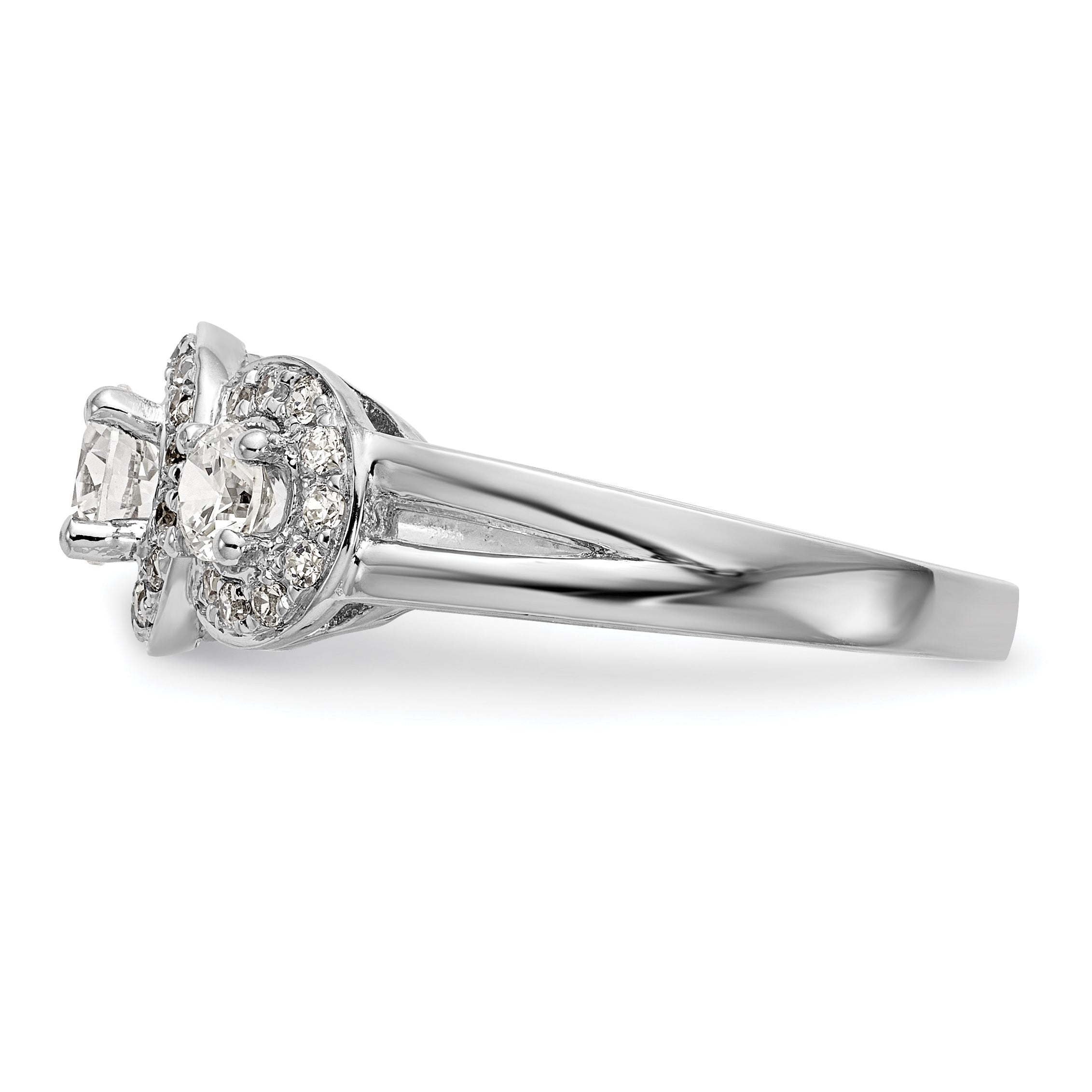 14K White Gold 3 Stone Simulated Diamond Engagement Ring