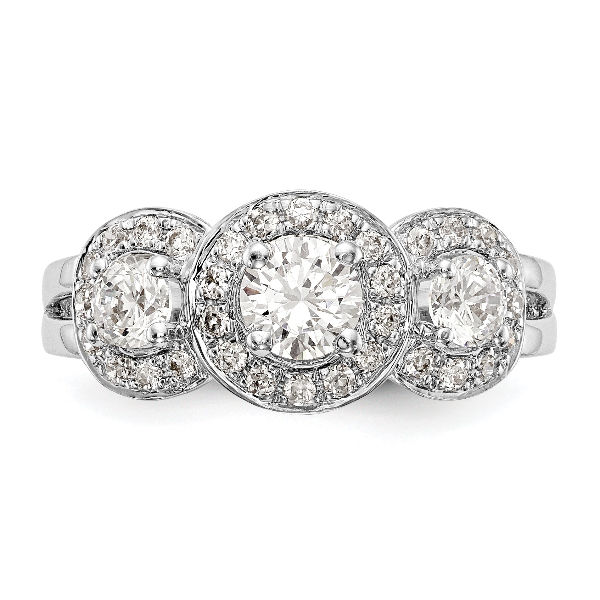 14K White Gold 3 Stone Simulated Diamond Engagement Ring