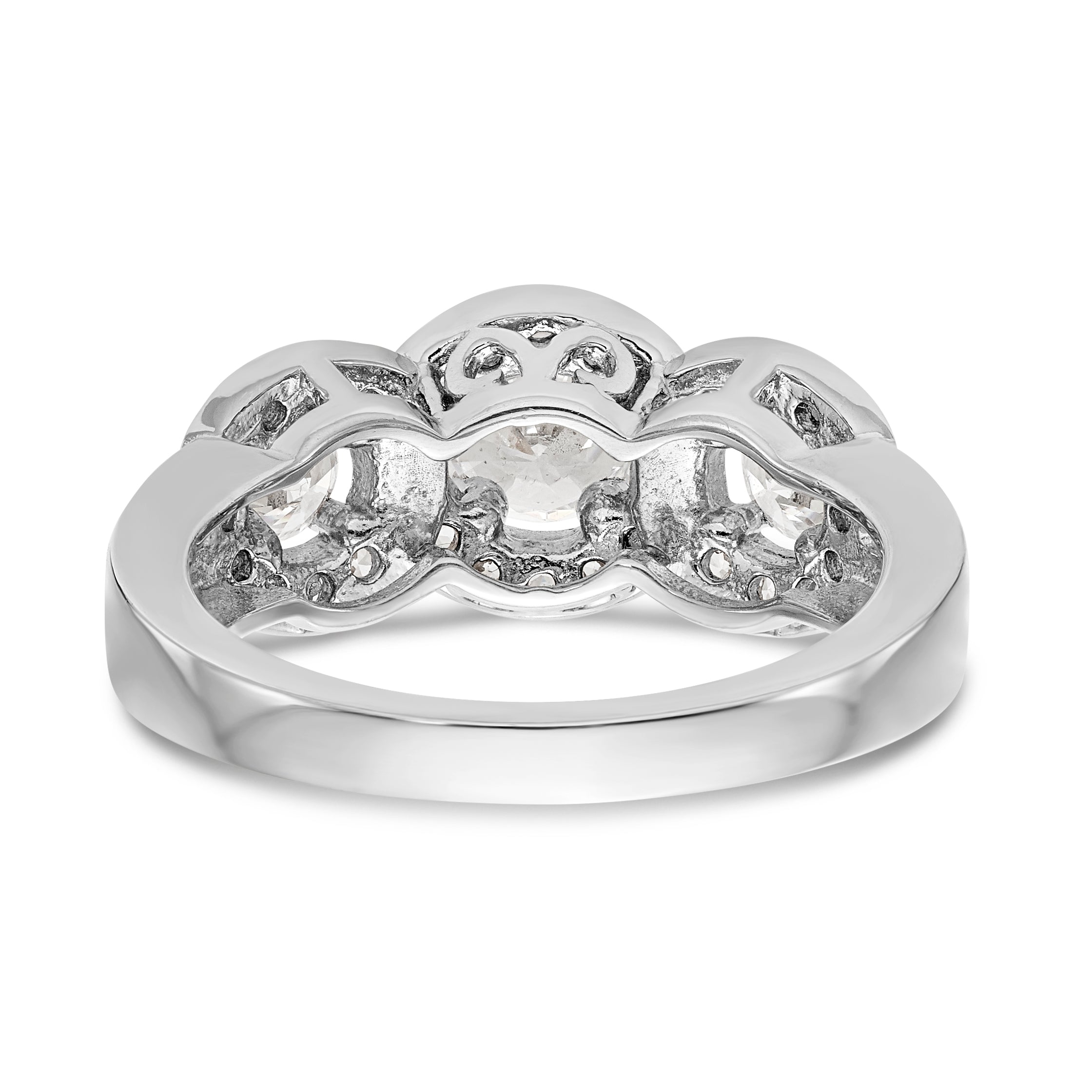 14K White Gold 3 Stone Simulated Diamond Engagement Ring