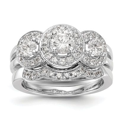 14K White Gold 3 Stone Simulated Diamond Engagement Ring