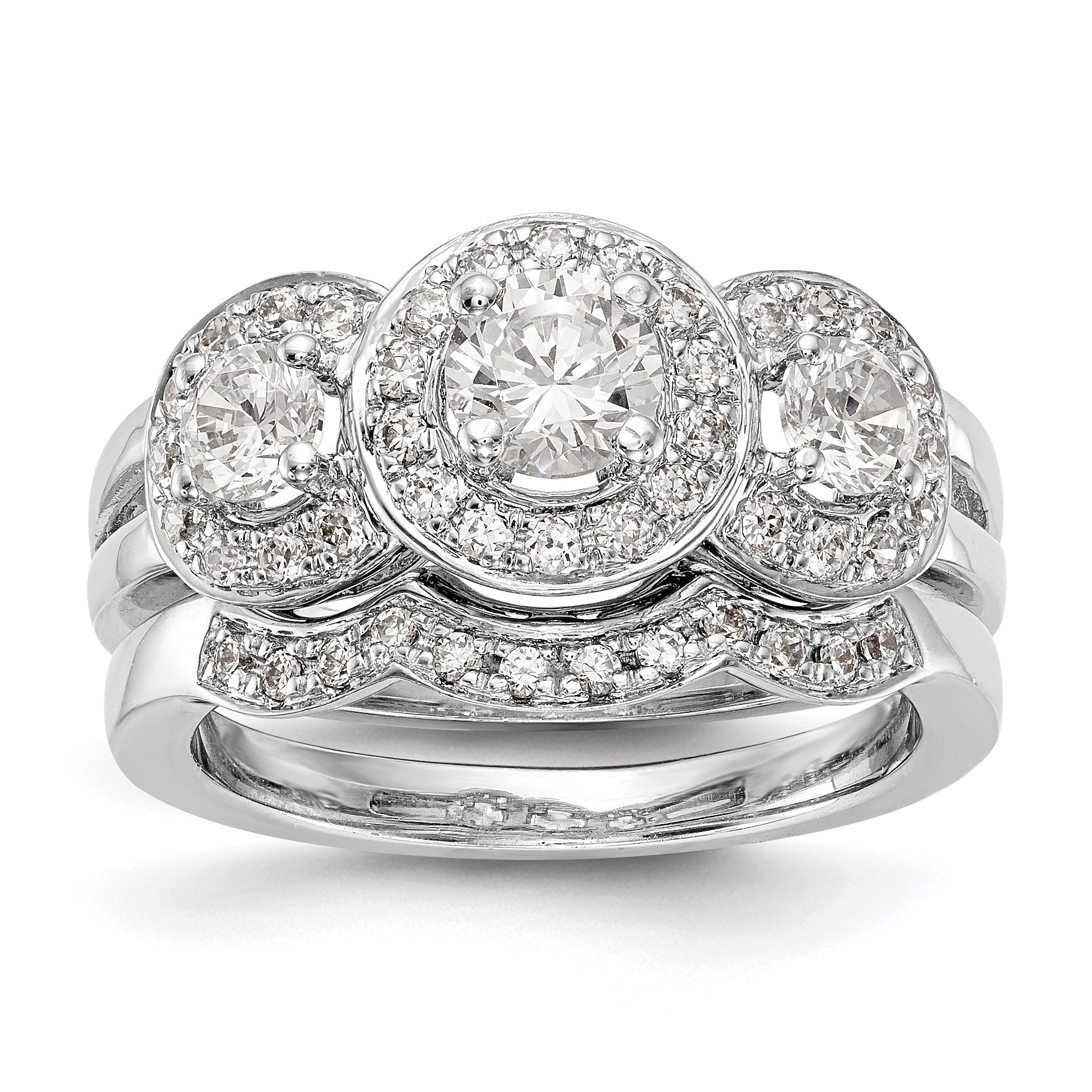 14K White Gold 3 Stone Simulated Diamond Engagement Ring