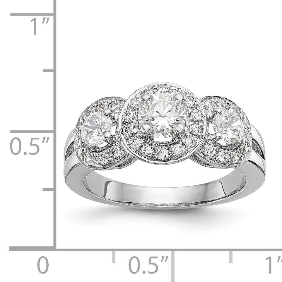 14K White Gold 3 Stone Simulated Diamond Engagement Ring