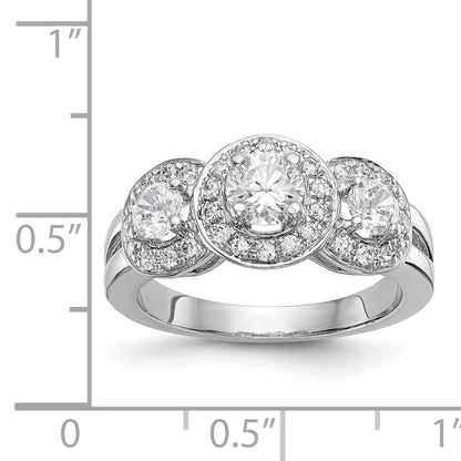 14K White Gold 3 Stone Simulated Diamond Engagement Ring