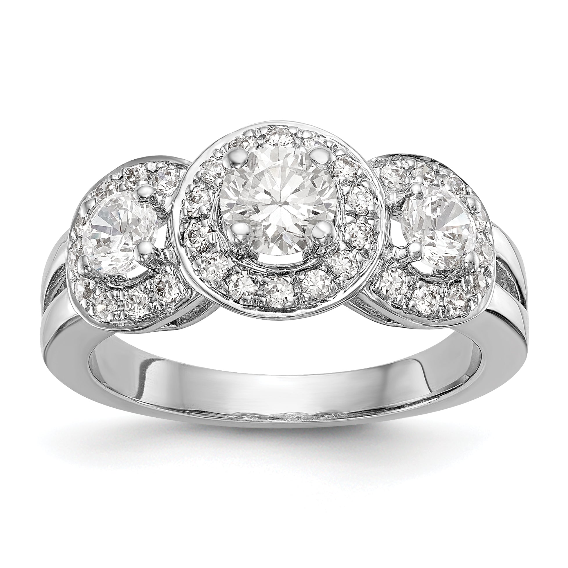 14K White Gold 3 Stone Simulated Diamond Engagement Ring