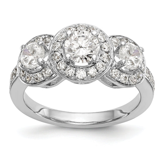 14K White Gold 3 Stone Simulated Diamond Engagement Ring
