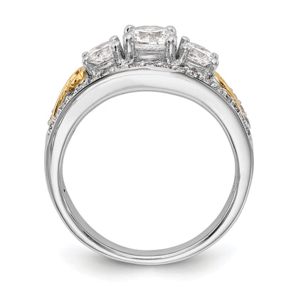 14K White Gold 3 Stone Simulated Diamond Engagement Ring