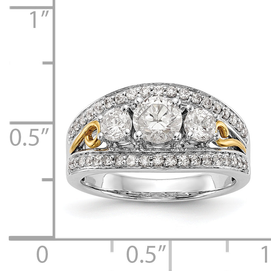 14K White Gold 3 Stone Simulated Diamond Engagement Ring