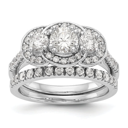 14K White Gold 3 Stone Simulated Diamond Engagement Ring