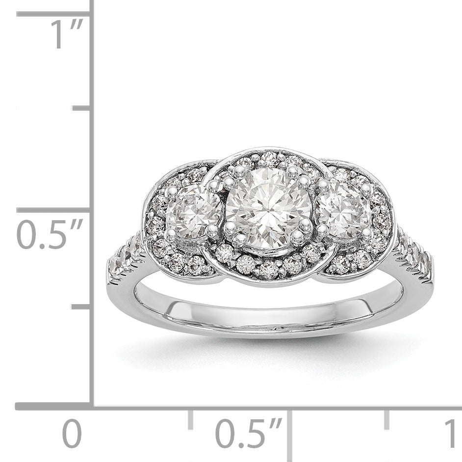 14K White Gold 3 Stone Simulated Diamond Engagement Ring