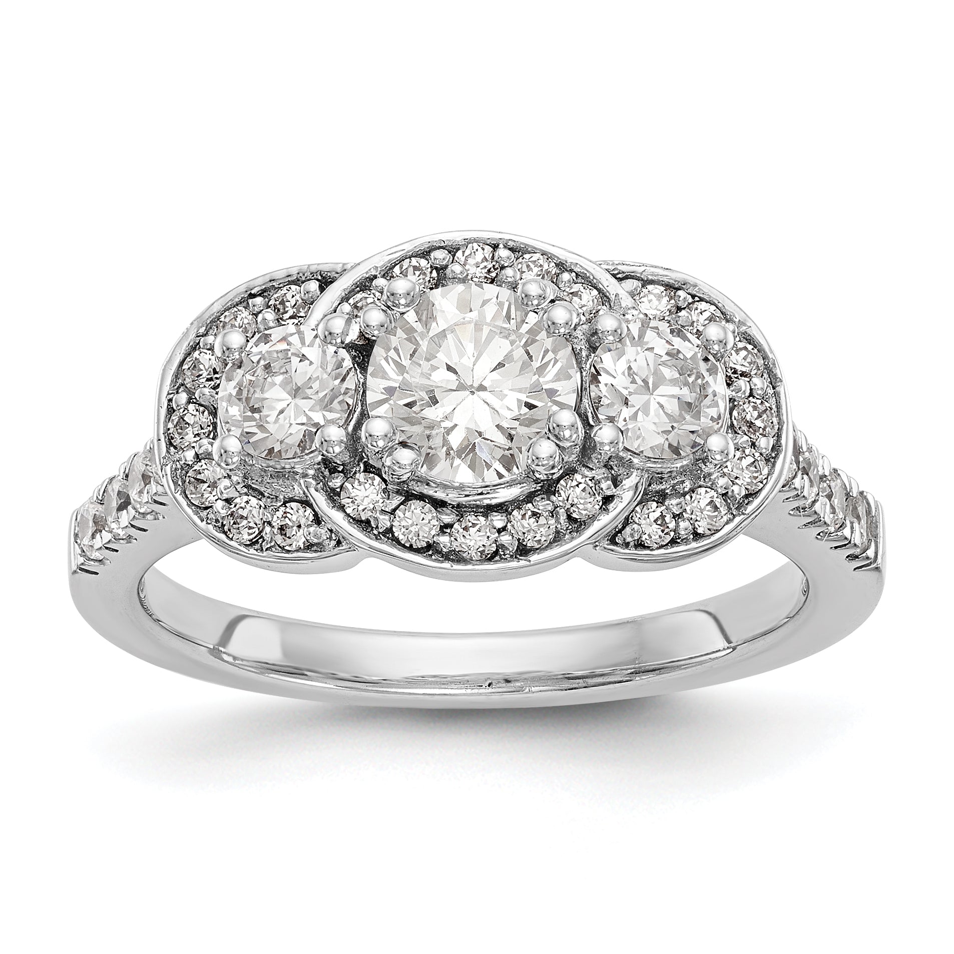 14K White Gold 3 Stone Simulated Diamond Engagement Ring