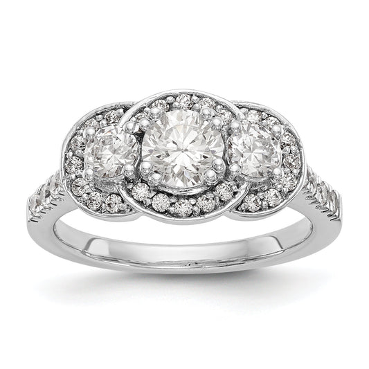 14K White Gold 3 Stone Simulated Diamond Engagement Ring