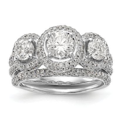 14K White Gold 3 Stone Simulated Diamond Engagement Ring