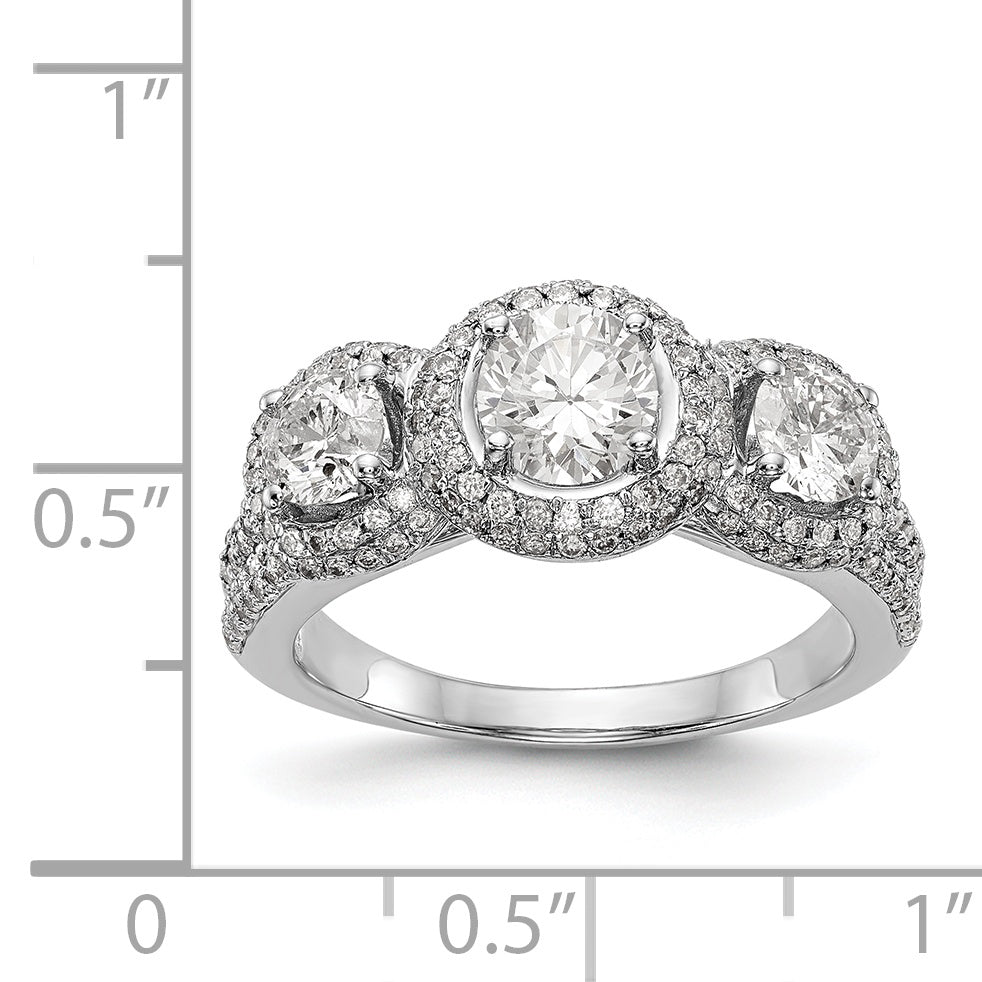 14K White Gold 3 Stone Simulated Diamond Engagement Ring