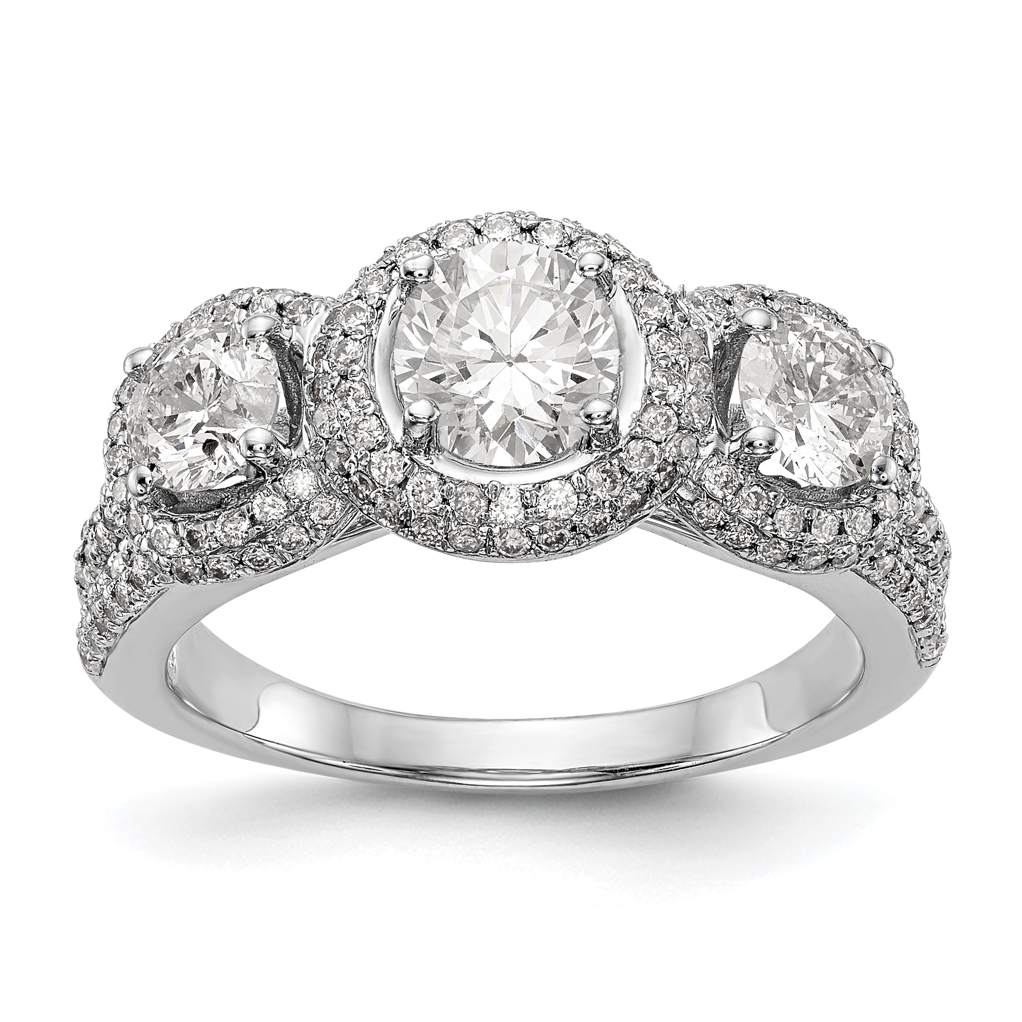 14K White Gold 3 Stone Simulated Diamond Engagement Ring