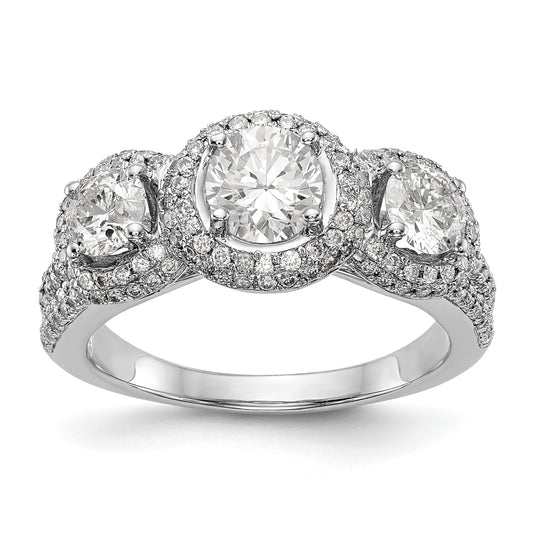 14K White Gold 3 Stone Simulated Diamond Engagement Ring