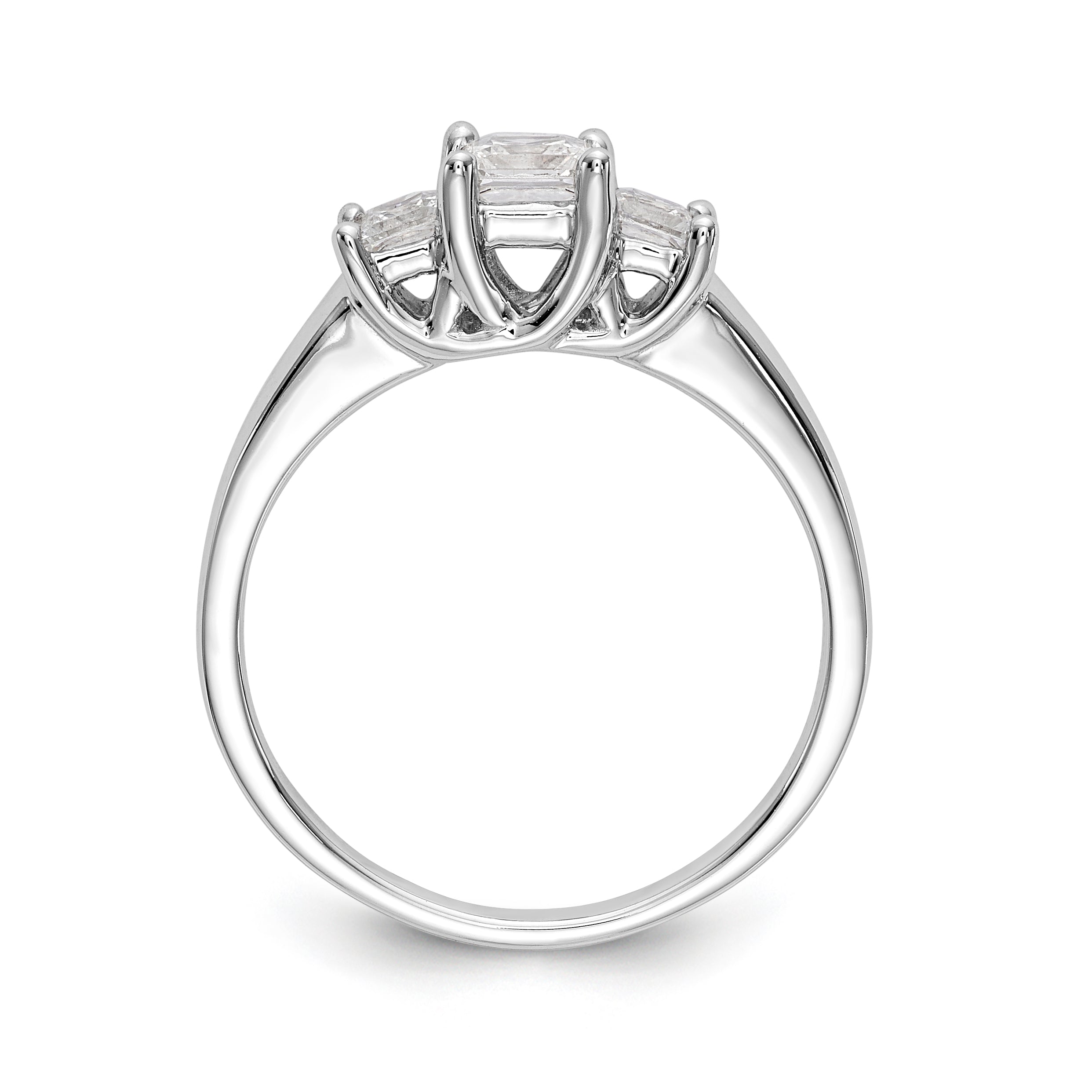 14K White Gold 3 Stone Simulated Diamond Engagement Ring