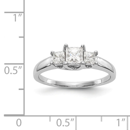 14K White Gold 3 Stone Simulated Diamond Engagement Ring