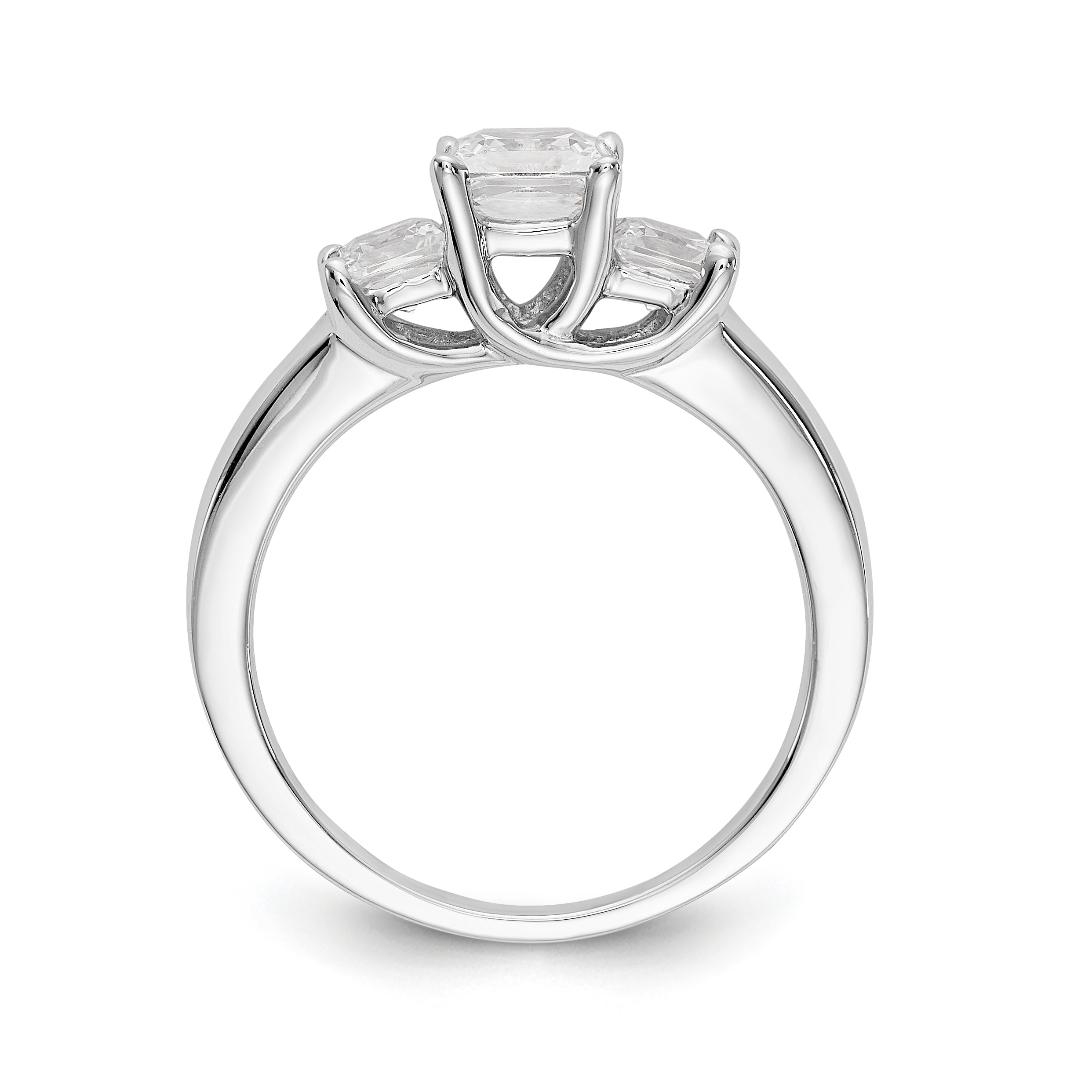 14K White Gold 3 Stone Simulated Diamond Engagement Ring