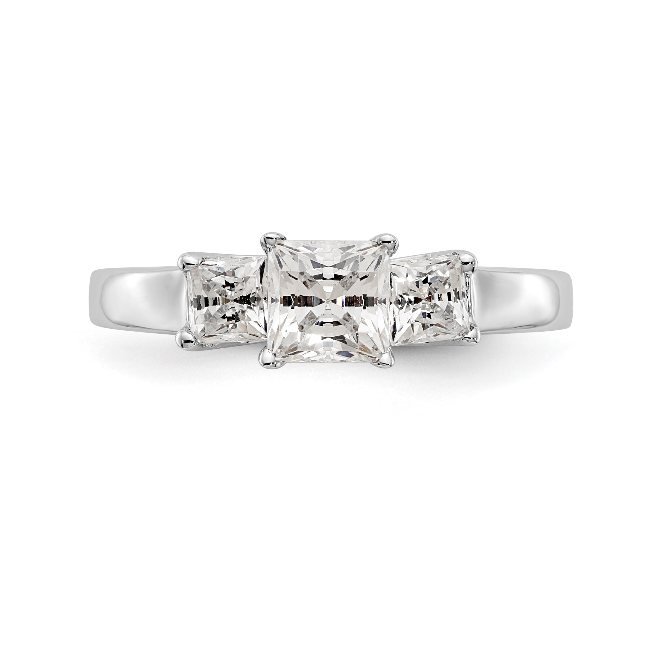 14K White Gold 3 Stone Simulated Diamond Engagement Ring