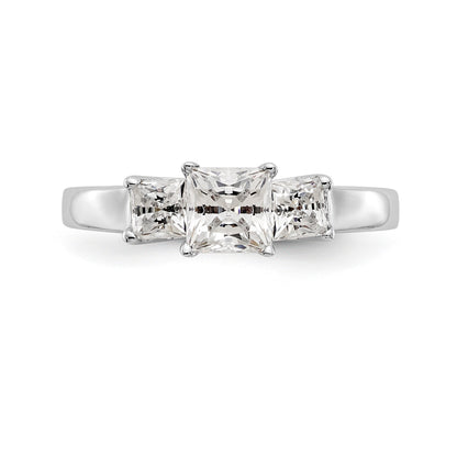 14K White Gold 3 Stone Simulated Diamond Engagement Ring
