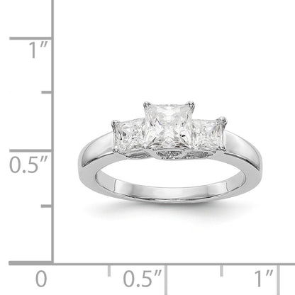 14K White Gold 3 Stone Simulated Diamond Engagement Ring