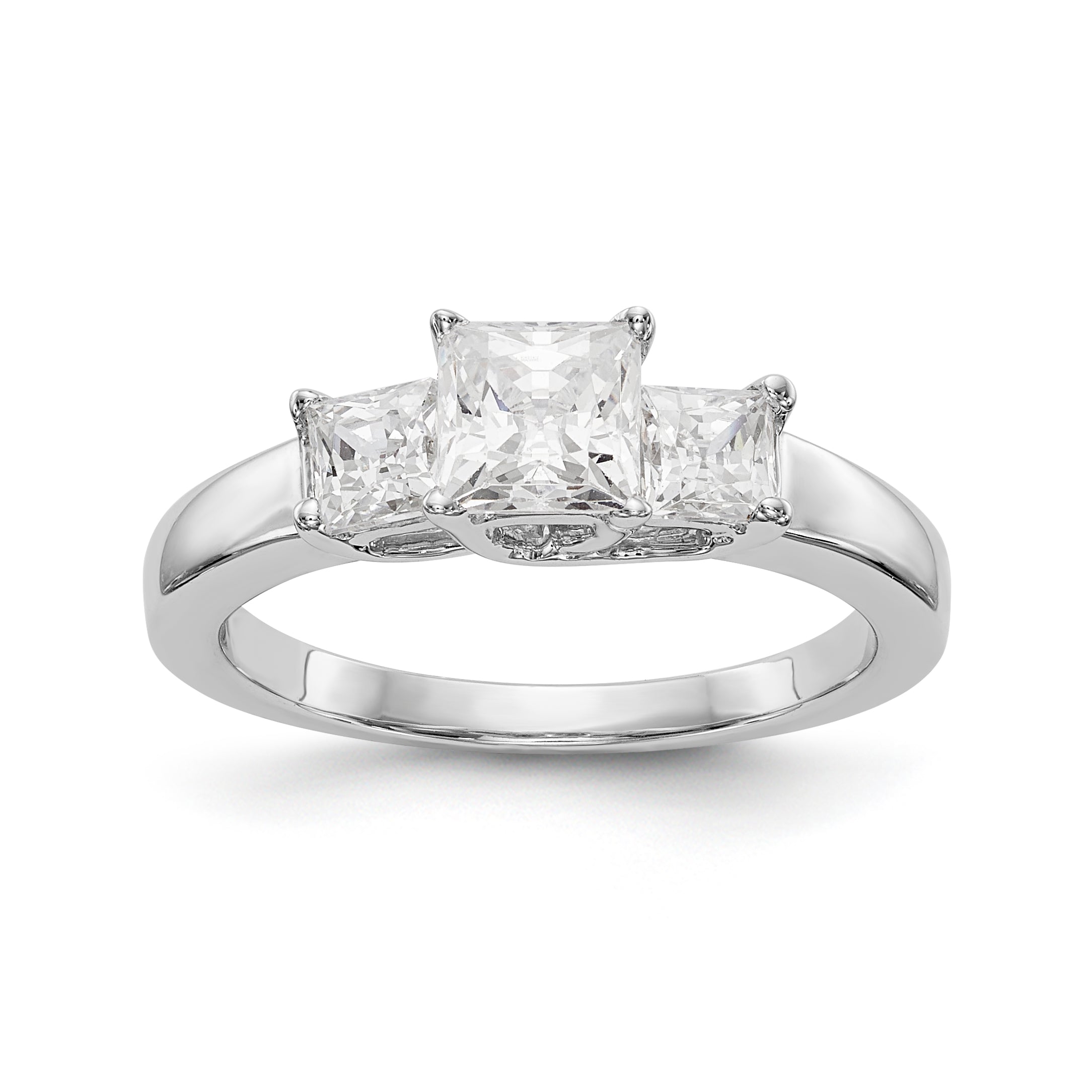 14K White Gold 3 Stone Simulated Diamond Engagement Ring