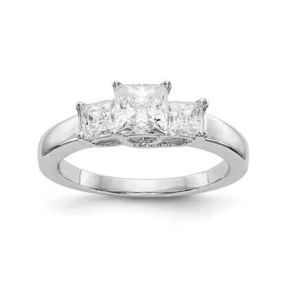14K White Gold 3 Stone Simulated Diamond Engagement Ring