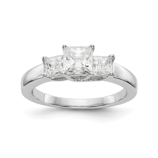 14K White Gold 3 Stone Simulated Diamond Engagement Ring