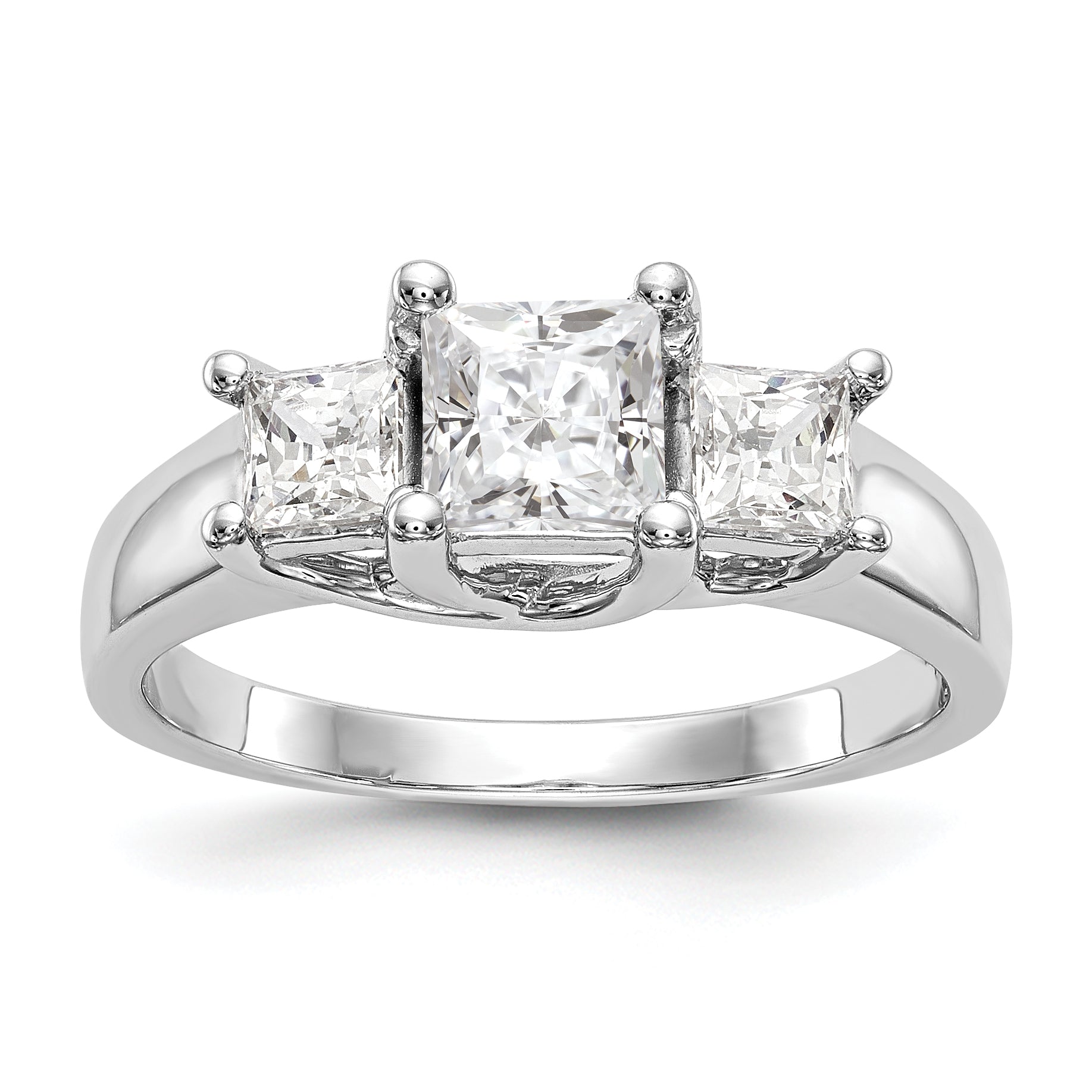 14K White Gold 3 Stone Simulated Diamond Engagement Ring