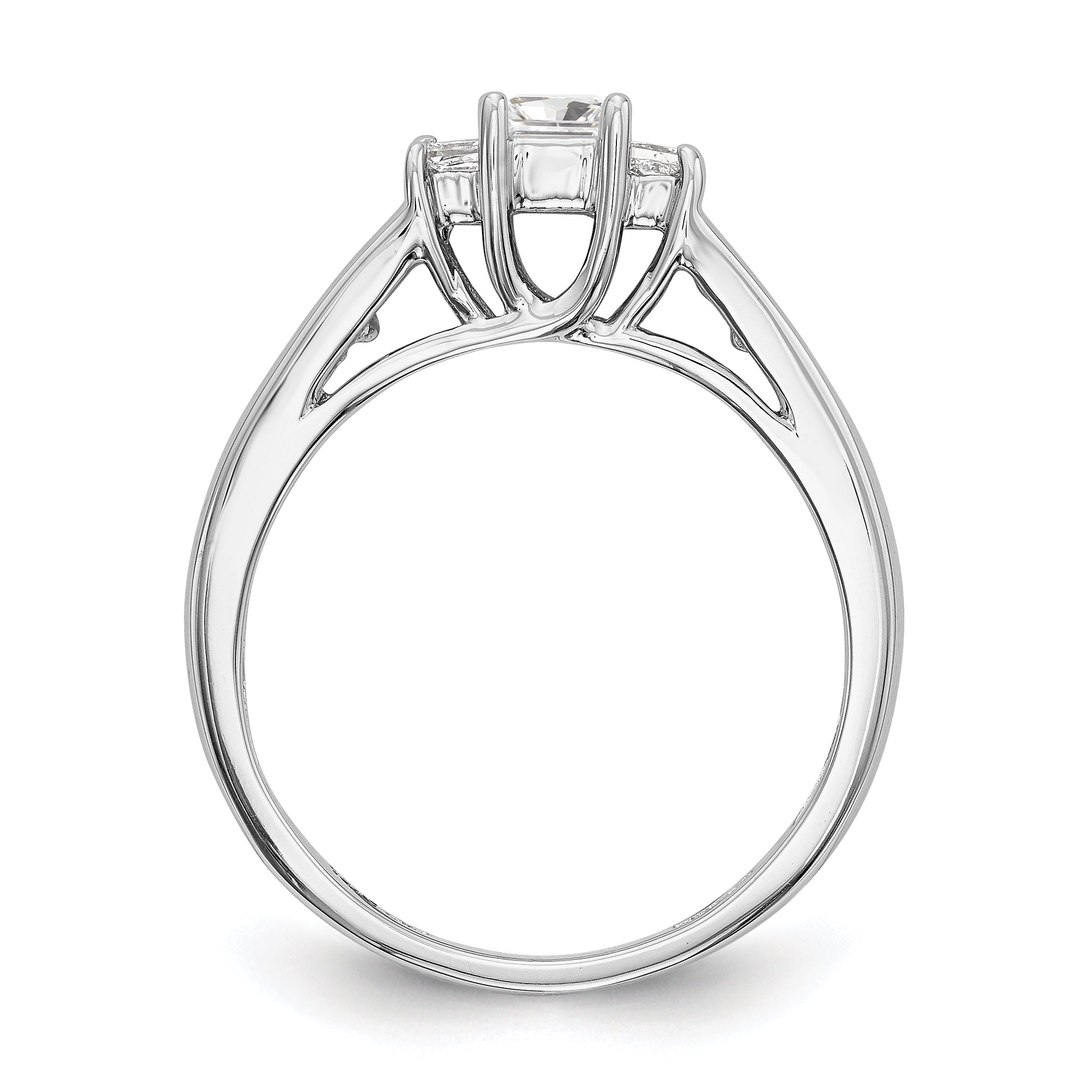 14K White Gold 3 Stone Simulated Diamond Engagement Ring