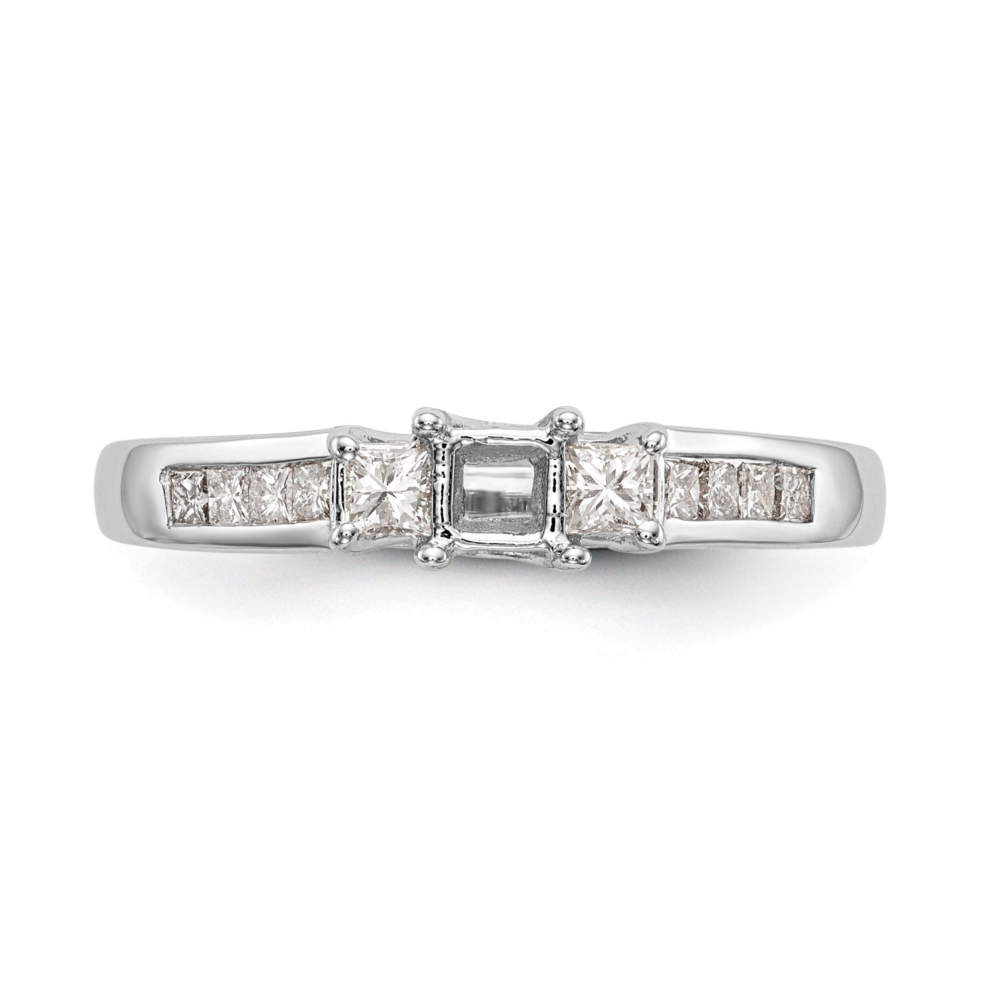 14K White Gold 3 Stone Simulated Diamond Engagement Ring