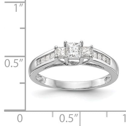 14K White Gold 3 Stone Simulated Diamond Engagement Ring