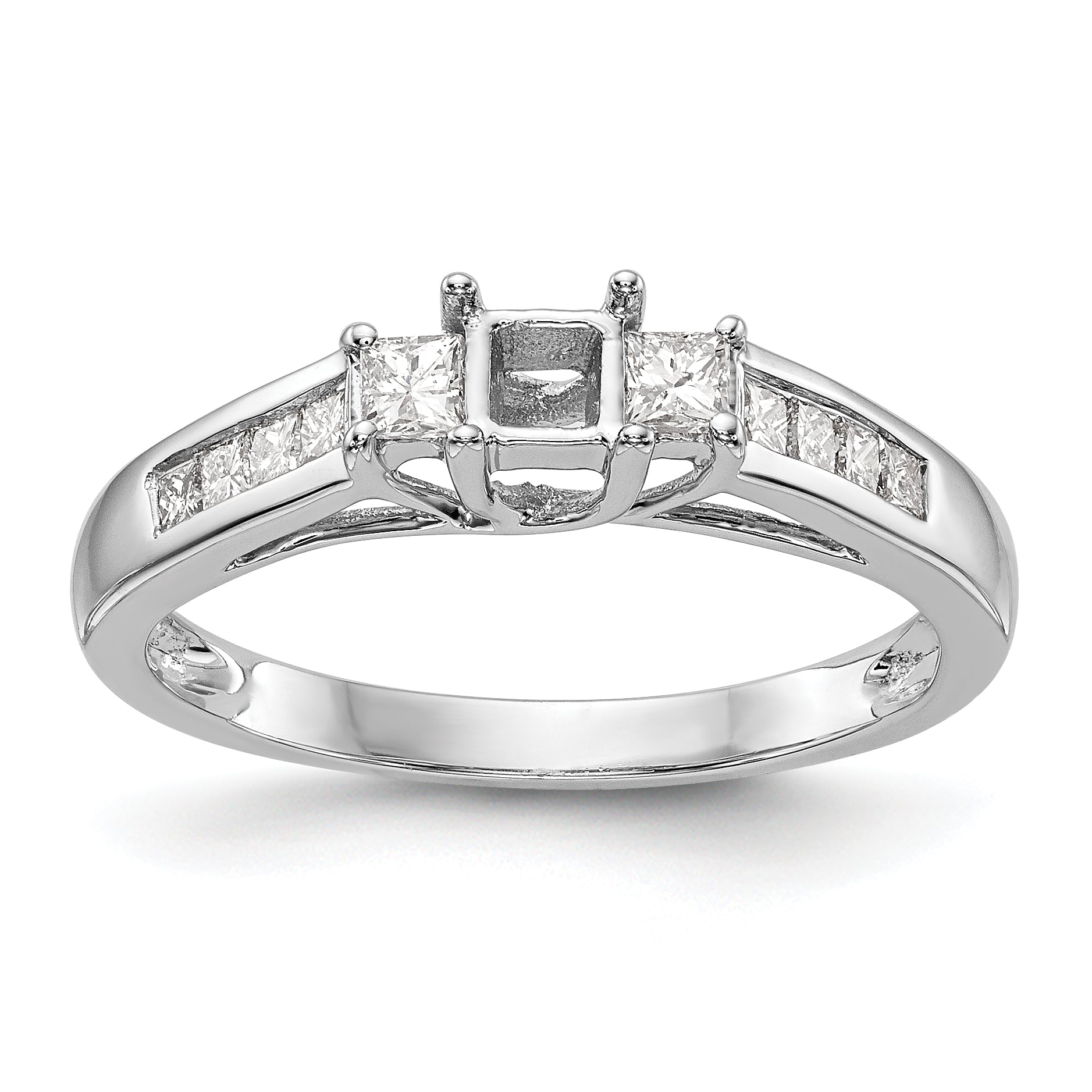 14K White Gold 3 Stone Simulated Diamond Engagement Ring