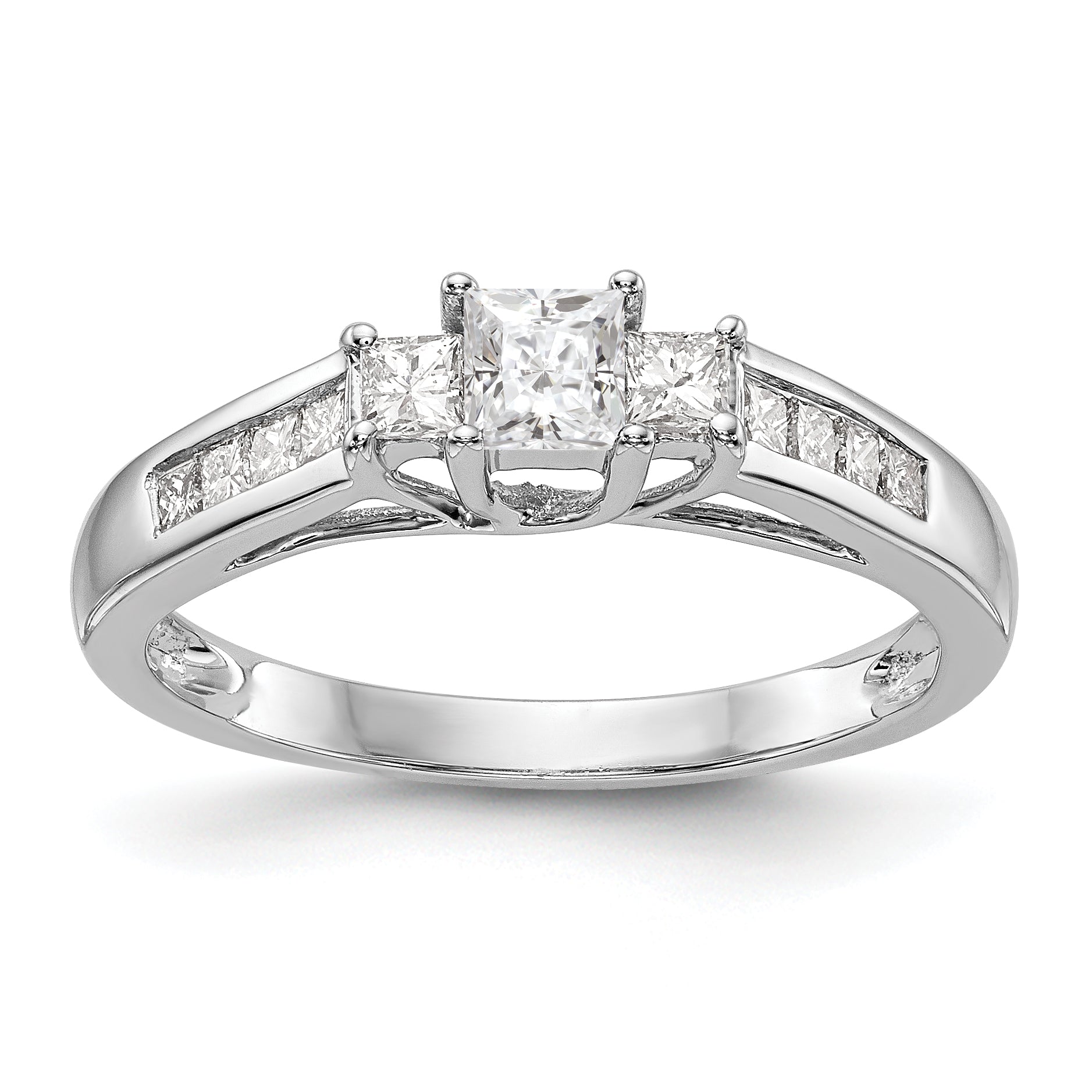 14K White Gold 3 Stone Simulated Diamond Engagement Ring