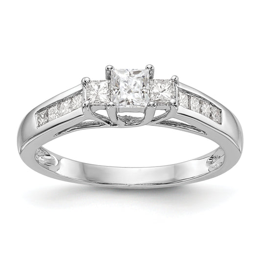14K White Gold 3 Stone Simulated Diamond Engagement Ring