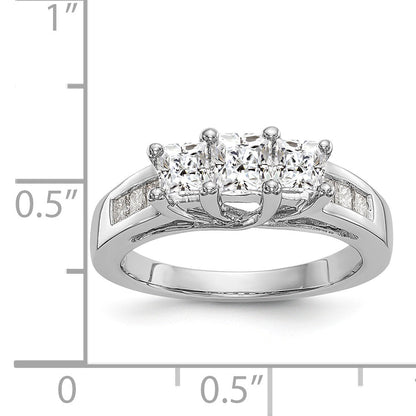 14K White Gold 3 Stone Simulated Diamond Engagement Ring