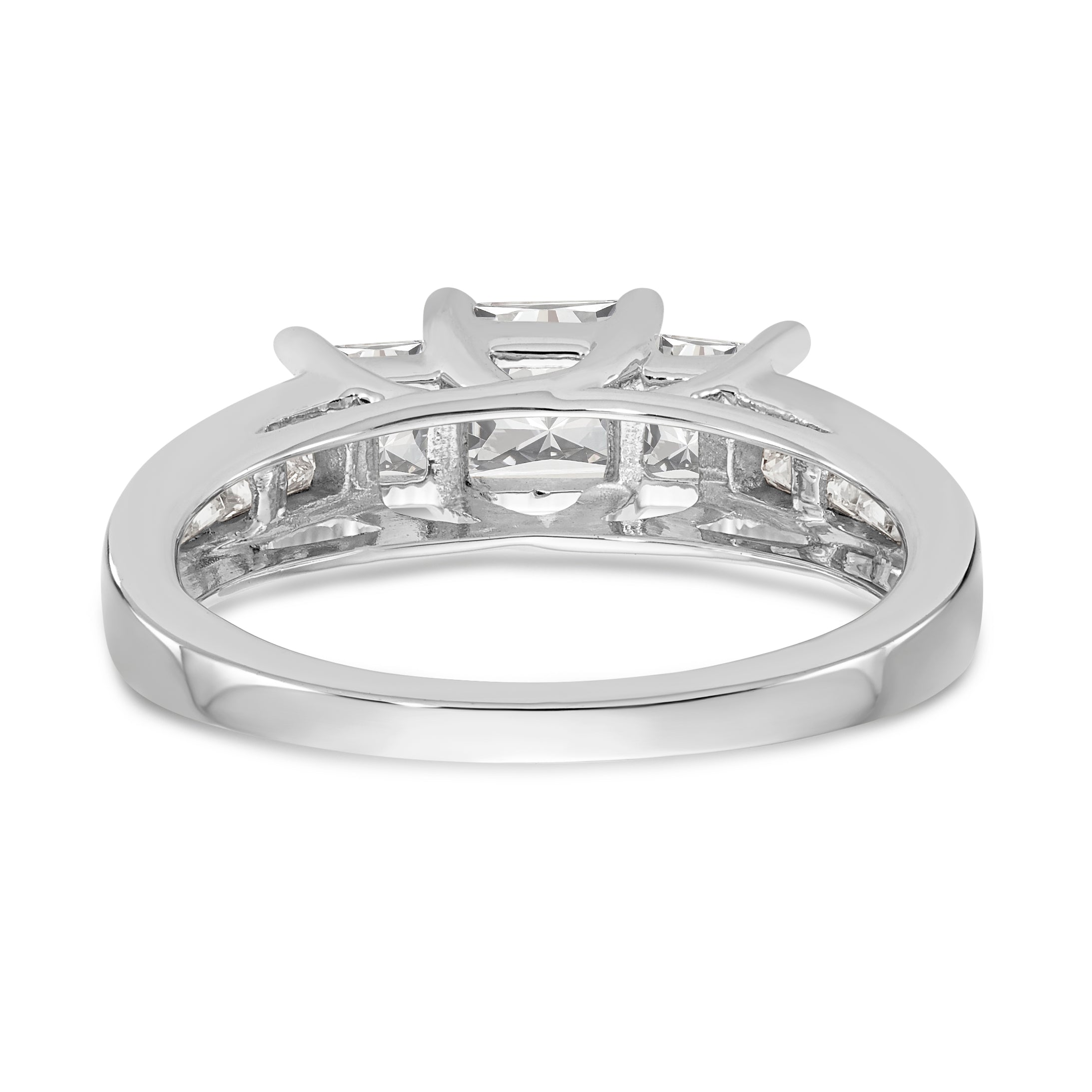 14K White Gold 3 Stone Simulated Diamond Engagement Ring