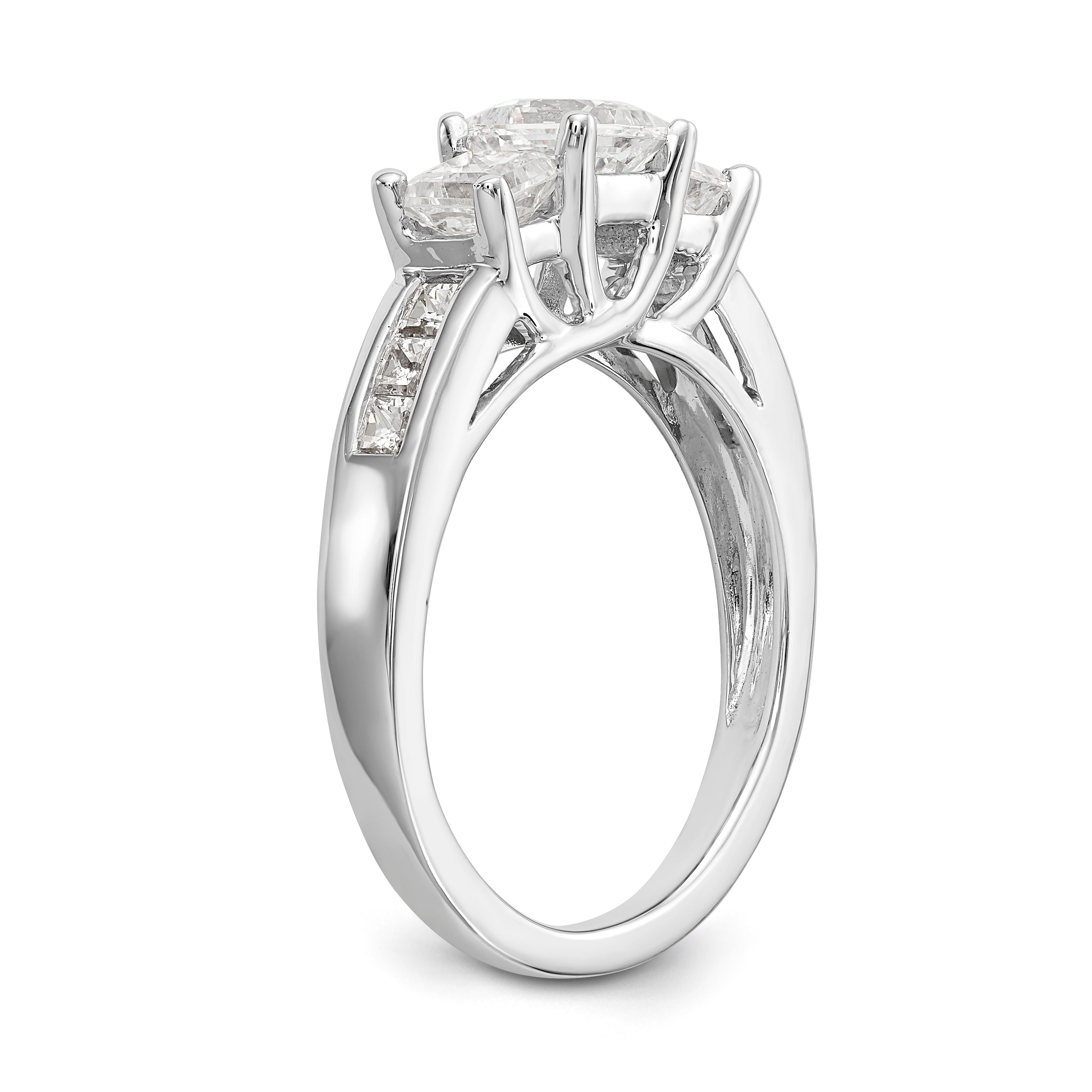 14K White Gold 3 Stone Simulated Diamond Engagement Ring