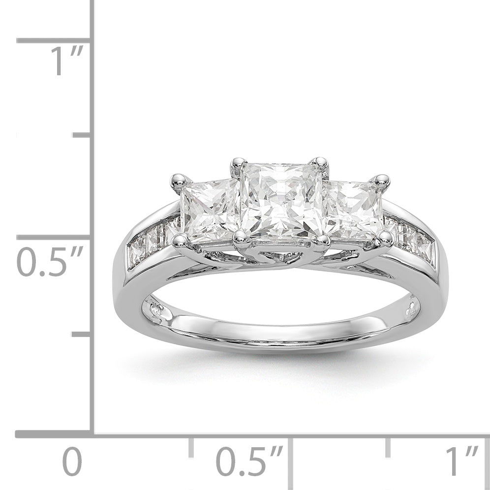 14K White Gold 3 Stone Simulated Diamond Engagement Ring