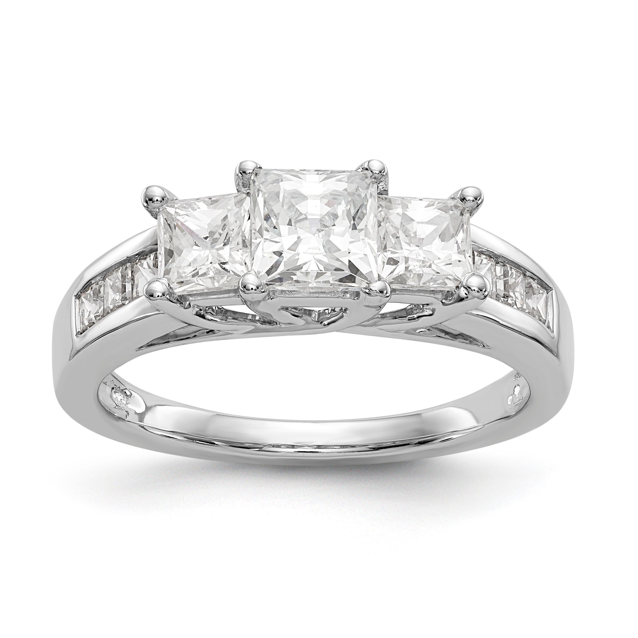 14K White Gold 3 Stone Simulated Diamond Engagement Ring