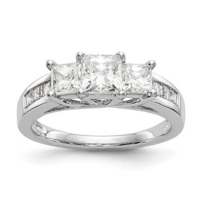 14K White Gold 3 Stone Simulated Diamond Engagement Ring
