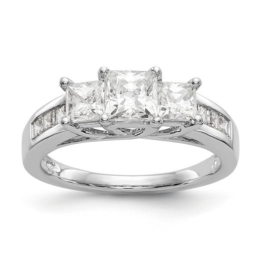 14K White Gold 3 Stone Simulated Diamond Engagement Ring